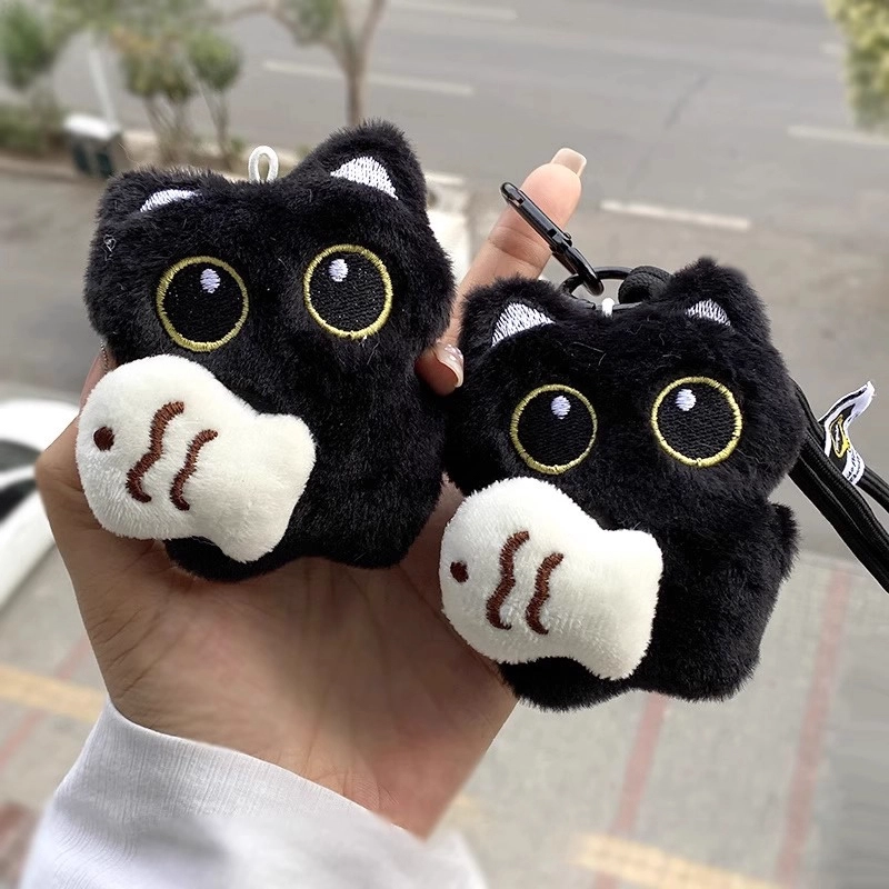 丹琴 摸鱼大眼黑猫 可爱治愈玩偶恶魔翅膀公仔书包背包挂饰创意 毛绒 挂件 男女同款情侣款
