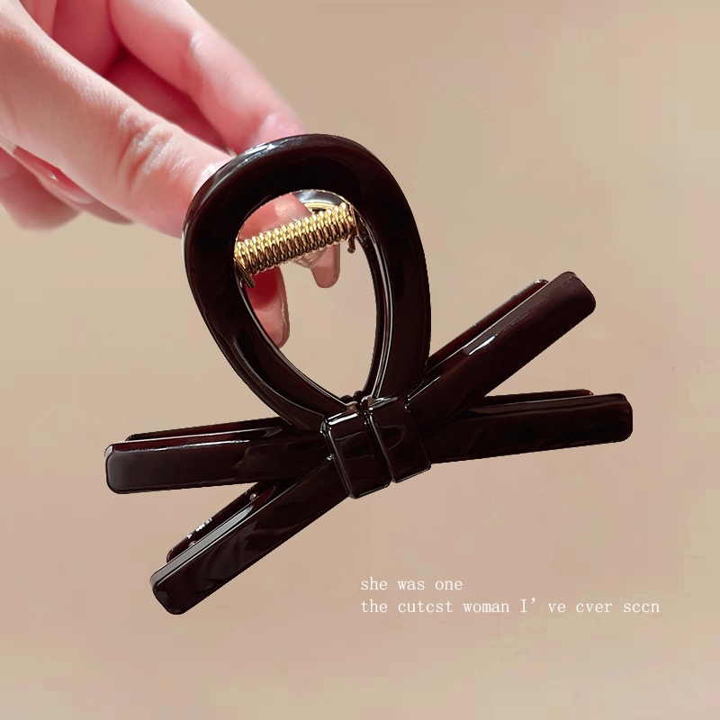 丹琴 巧克力棕色蝴蝶结头发抓夹高级感鲨鱼夹子发抓后脑勺发卡发饰 树脂 发夹 女款