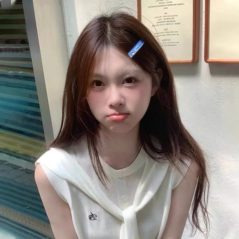 丹琴 甜美爱心格子一字夹 韩系发卡前额刘海鸭嘴夹碎发侧边夹发饰 亚克力 发夹 女款
