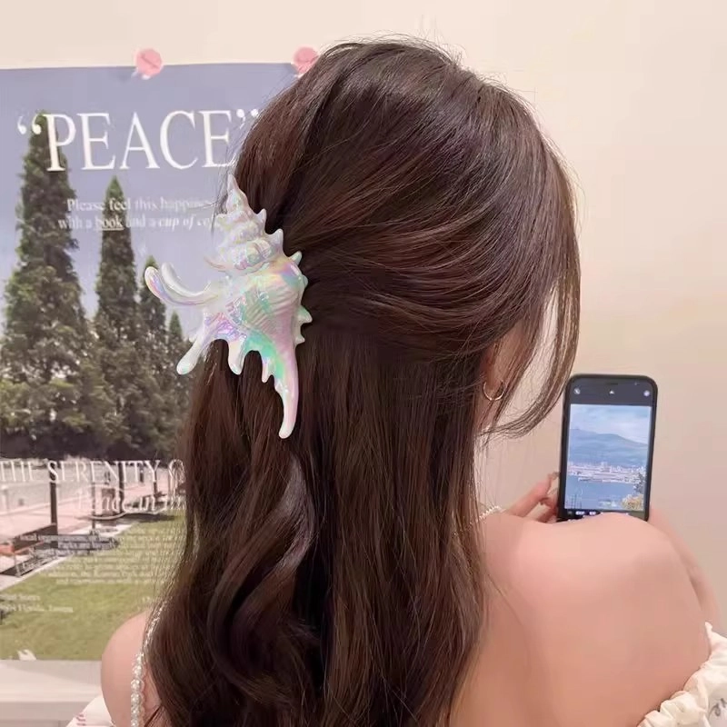 丹琴 贝壳海螺甜酷时尚个性设计感海洋鲨鱼后脑勺盘发人鱼 亚克力 发夹 女款