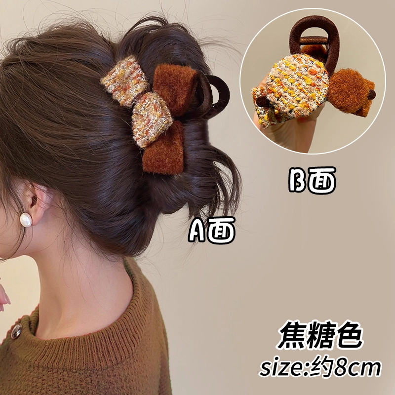 丹琴 新年红色蝴蝶结抓夹秋冬季高级感鲨鱼夹头饰夹子后脑勺发卡 布艺 发夹 女款