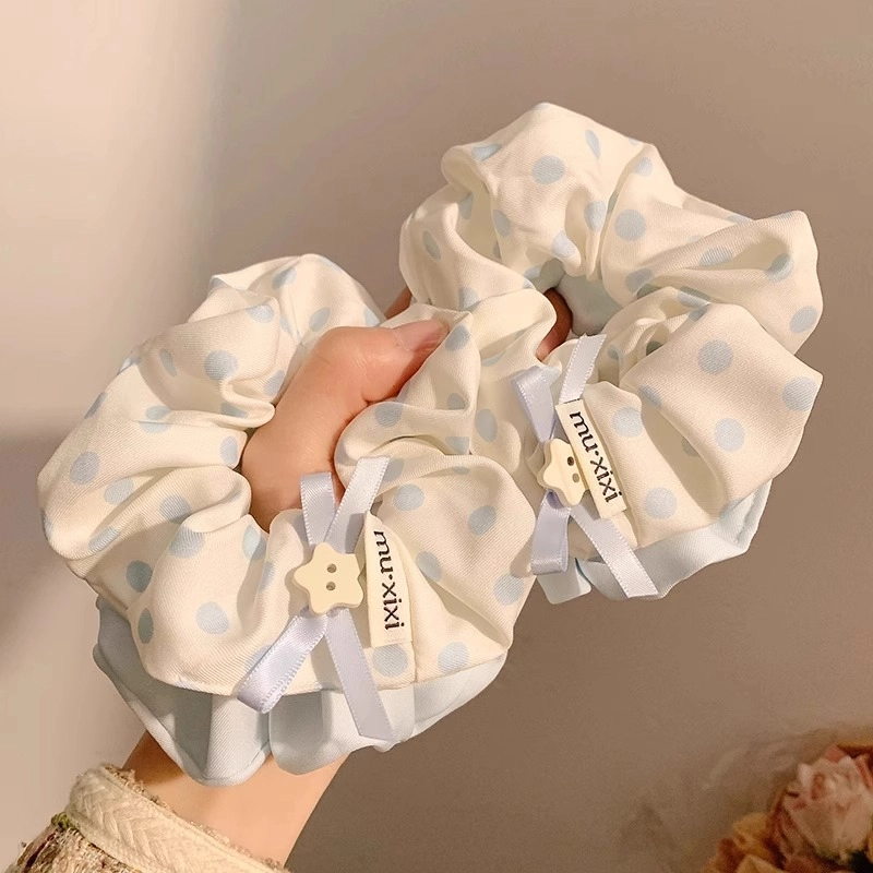 丹琴 小清新慵懒风甜美波点大肠扎发低马尾高级感简约 布艺 发圈 女款