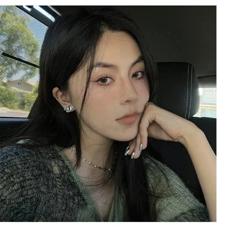 丹琴 蓝色猫瞳独特恶魔之眼 轻奢高级感女生小众设计感辣妹冷淡风百搭耳饰 合金/树脂 耳钉 女款