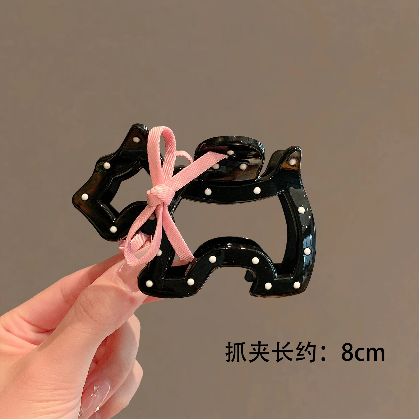 丹琴 可爱小狗波点抓夹高级感气质简约蝴蝶结后脑勺盘发鲨鱼夹半扎发卡头饰 亚克力 发夹 女款