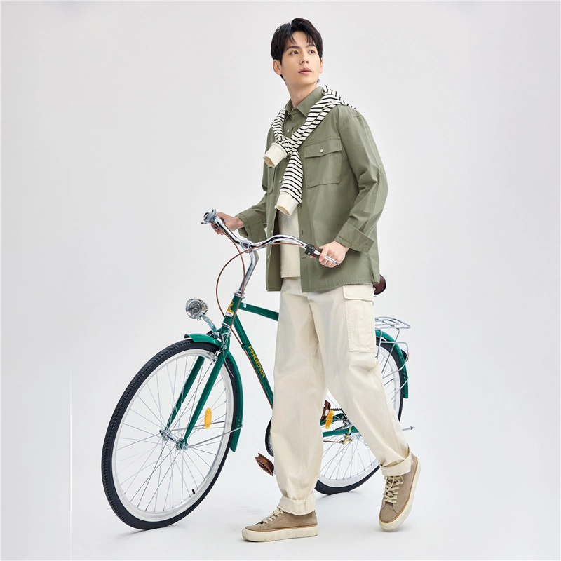 佐丹奴 纯棉梭织工装口袋休闲长袖衬衫 男女同款