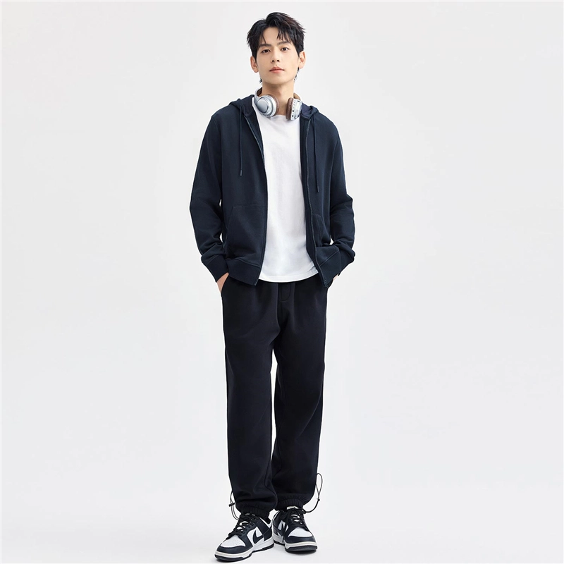佐丹奴 纯棉袋鼠兜连帽针织开胸厚款长袖夹克外套 男女同款