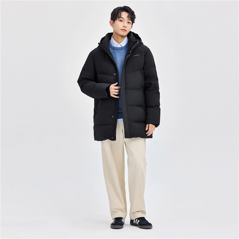 佐丹奴 连帽舒适中长款梭织羽绒服 男款
