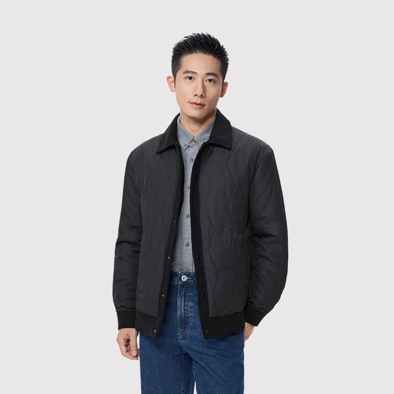 佐丹奴 棉衣外套波浪纹撞色灯芯绒翻领夹克棉服 男款