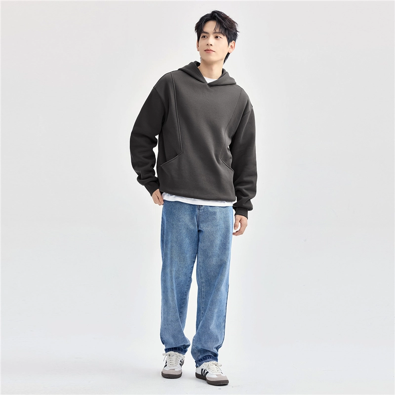 佐丹奴 加绒保暖破骨口袋连帽针织套头卫衣 男款