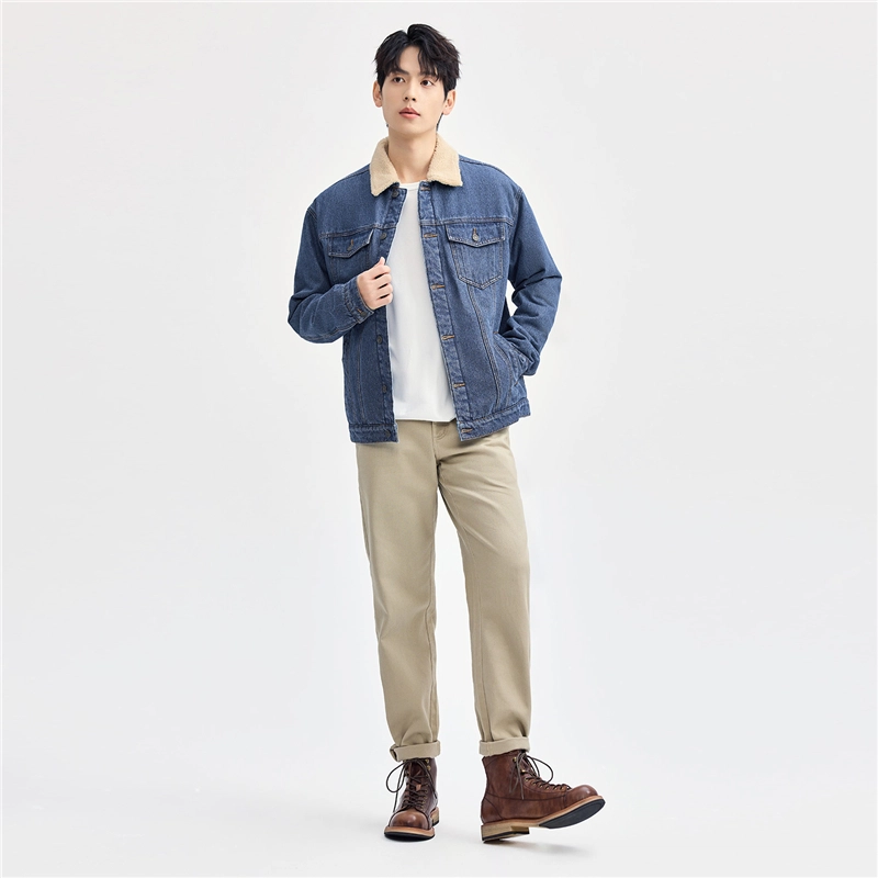 佐丹奴 拼接摇粒绒翻领夹棉牛仔外套 男款