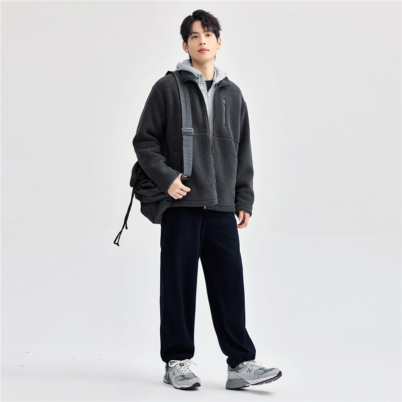 佐丹奴 仿羊羔绒破骨多口袋立领休闲夹克外套 男款