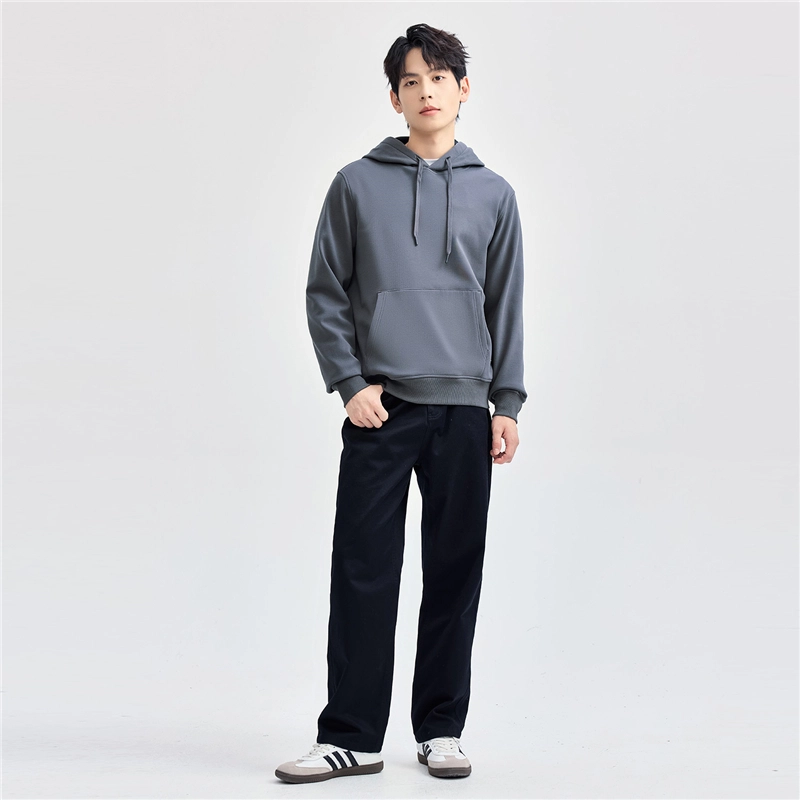 佐丹奴 加绒保暖帽衫袋鼠兜连帽针织套头卫衣 男款