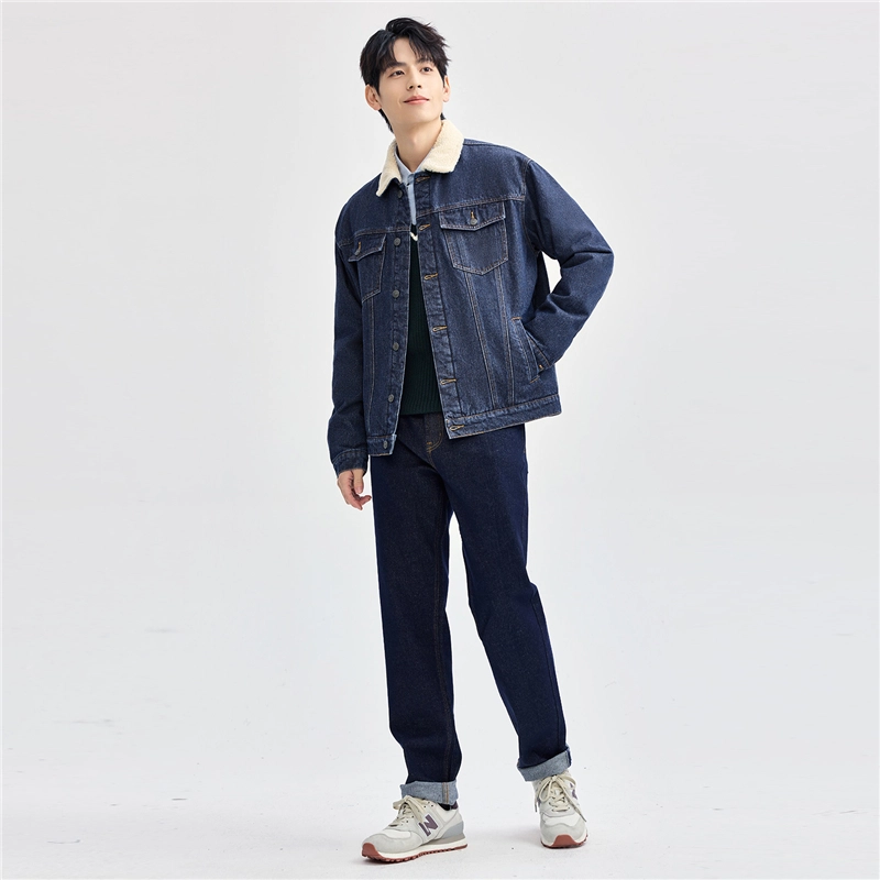 佐丹奴 拼接摇粒绒翻领夹棉牛仔外套 男款