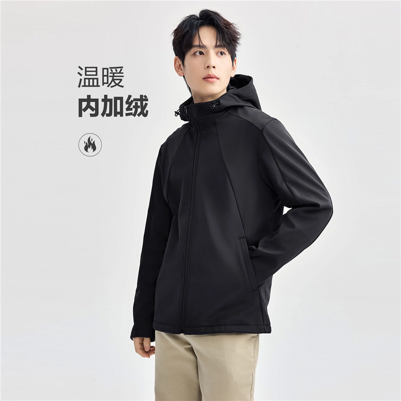佐丹奴 加绒保暖破骨连帽针织夹克外套 男款