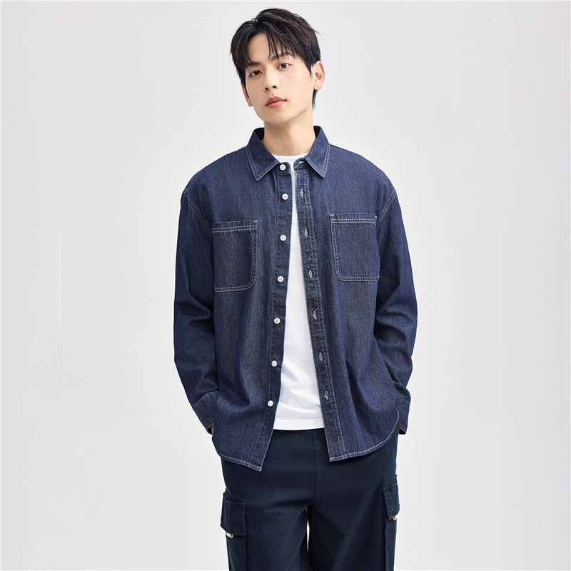 佐丹奴 纯棉潮流时尚明线口袋长袖牛仔长袖衬衫 男款