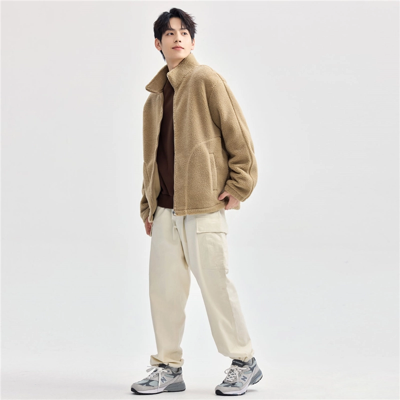 佐丹奴 仿羊羔绒压线口袋立领针织外套夹克 男款