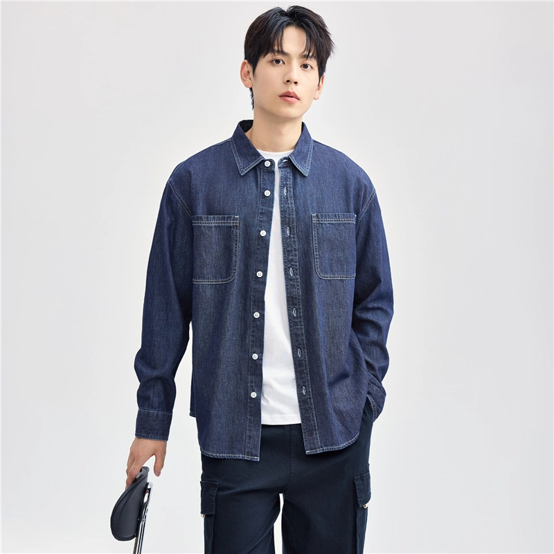 佐丹奴 纯棉潮流时尚明线口袋长袖牛仔长袖衬衫 男款