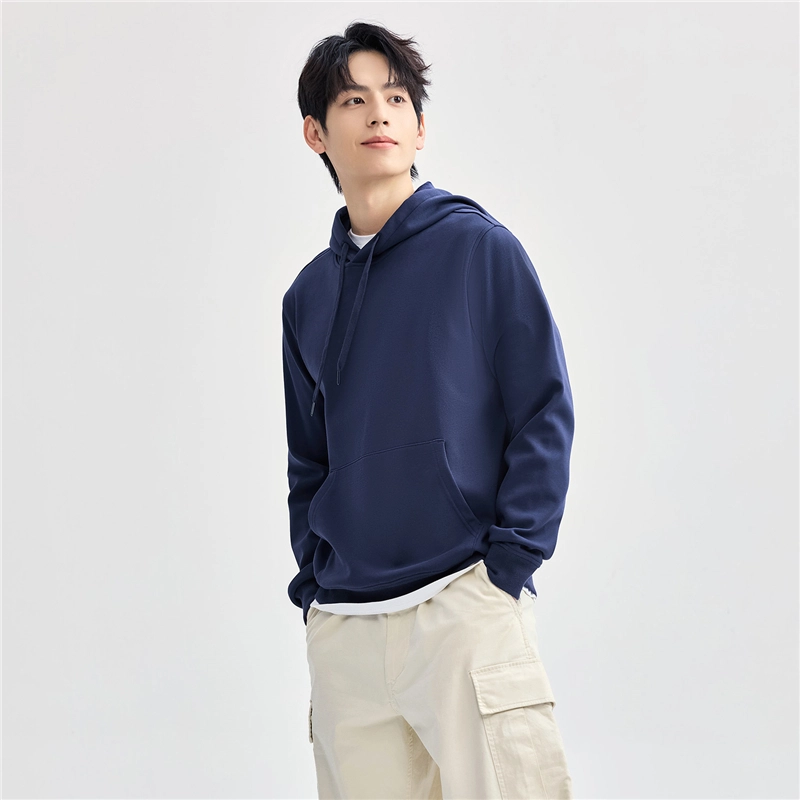 佐丹奴 加绒保暖帽衫袋鼠兜连帽针织套头卫衣 男款