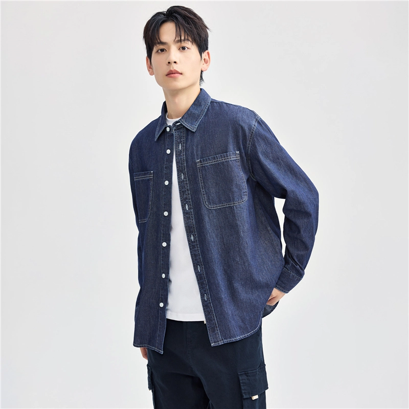 佐丹奴 纯棉潮流时尚明线口袋长袖牛仔长袖衬衫 男款