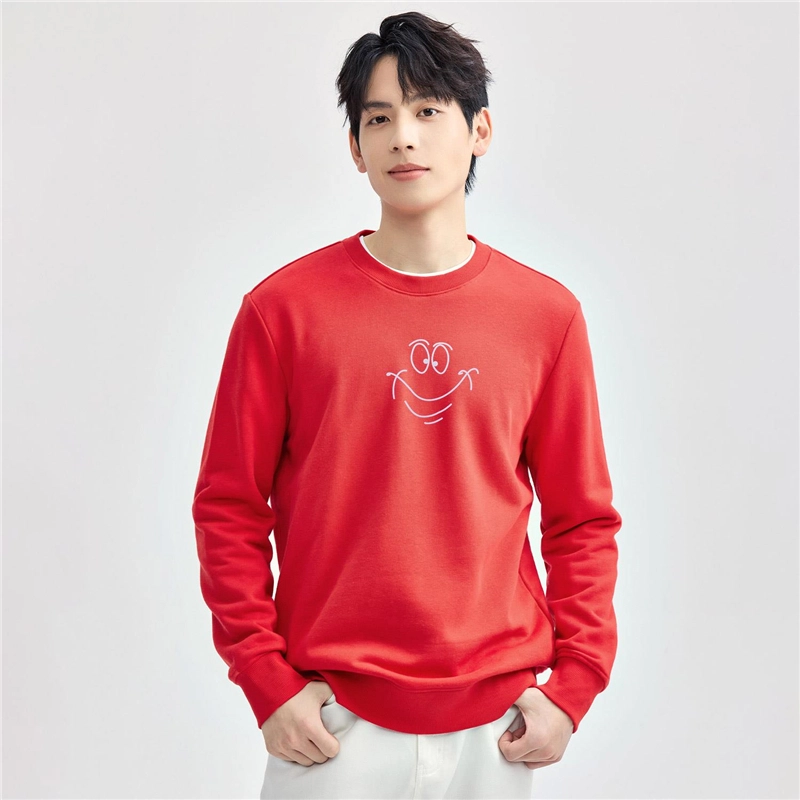佐丹奴 线描笑脸印花圆领长袖套头卫衣 男款
