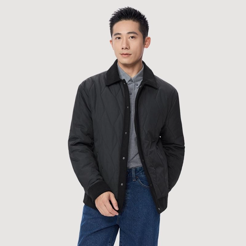 佐丹奴 棉衣外套波浪纹撞色灯芯绒翻领夹克棉服 男款