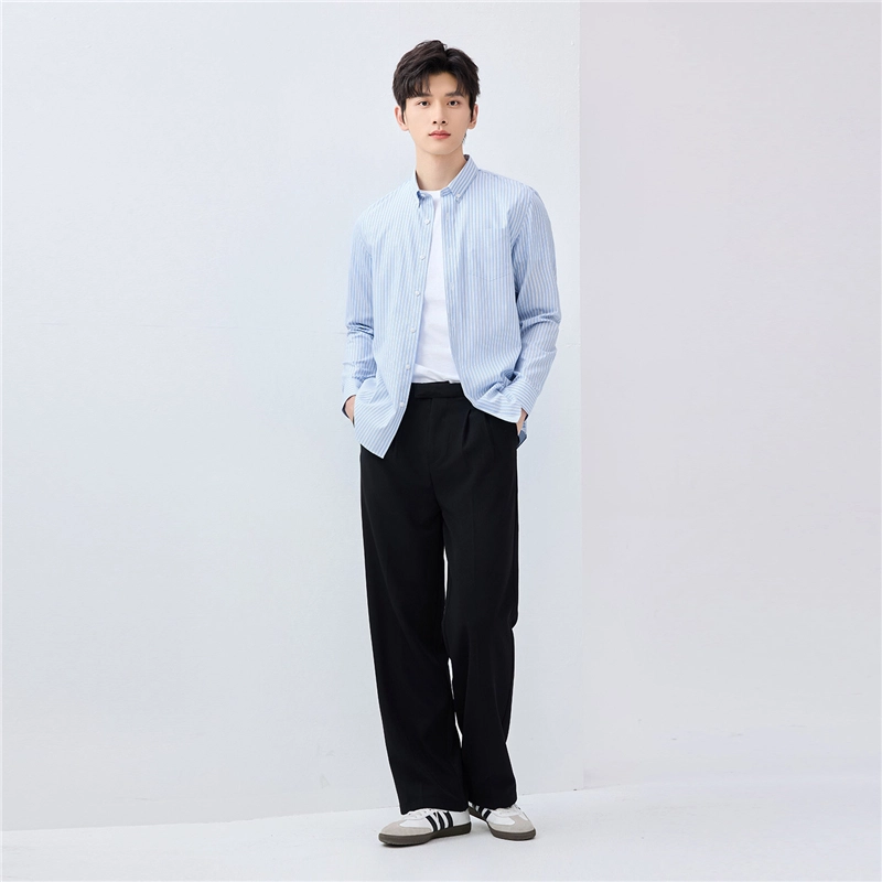 佐丹奴 防皱条纹格子休闲长袖衬衫 男款