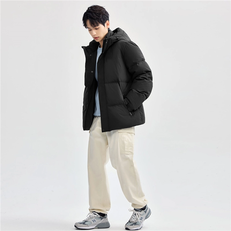 佐丹奴 拉链口袋连帽梭织羽绒服 男款