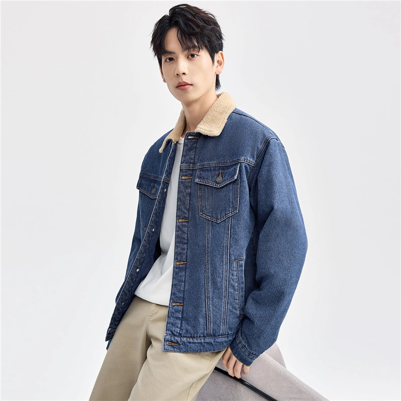 佐丹奴 拼接摇粒绒翻领夹棉牛仔外套 男款