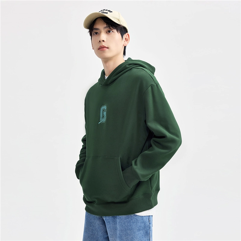 佐丹奴 加绒保暖刺绣袋鼠兜连帽针织套头卫衣 男款