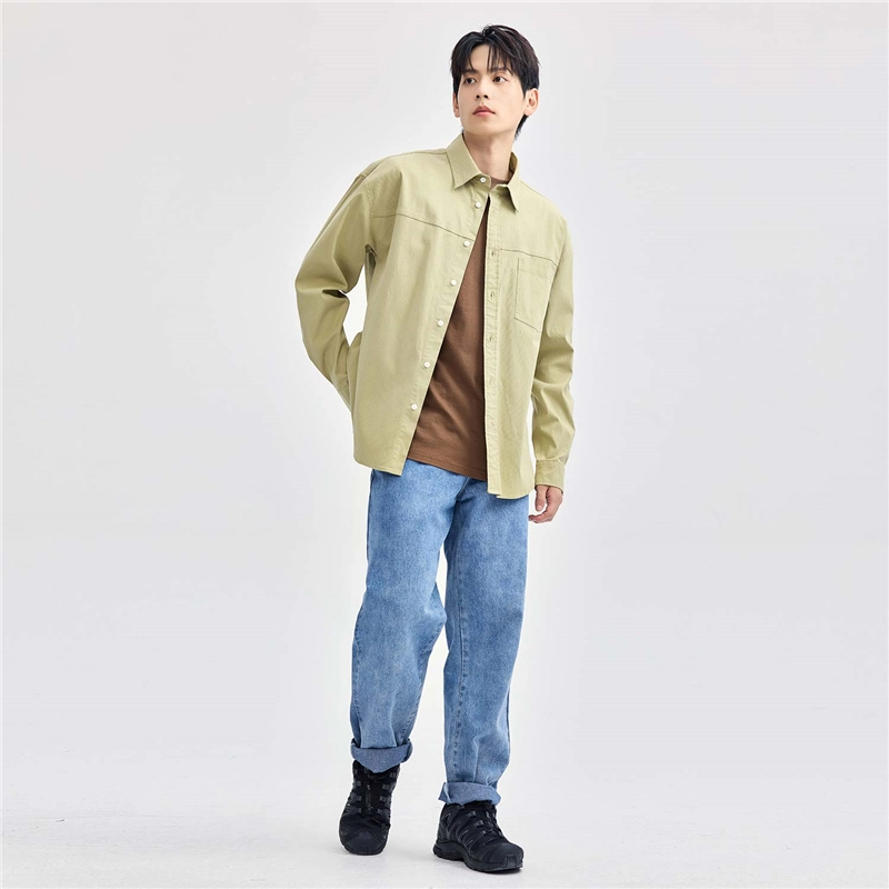 佐丹奴 分割口袋棉弹梭织工装纯色长袖衬衫 男款