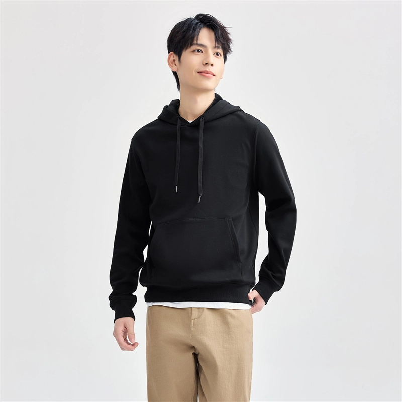 佐丹奴 加绒保暖帽衫袋鼠兜连帽针织套头卫衣 男款