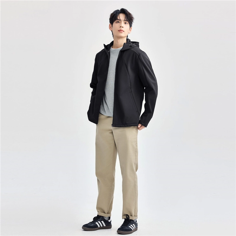 佐丹奴 加绒保暖破骨连帽针织夹克外套 男款