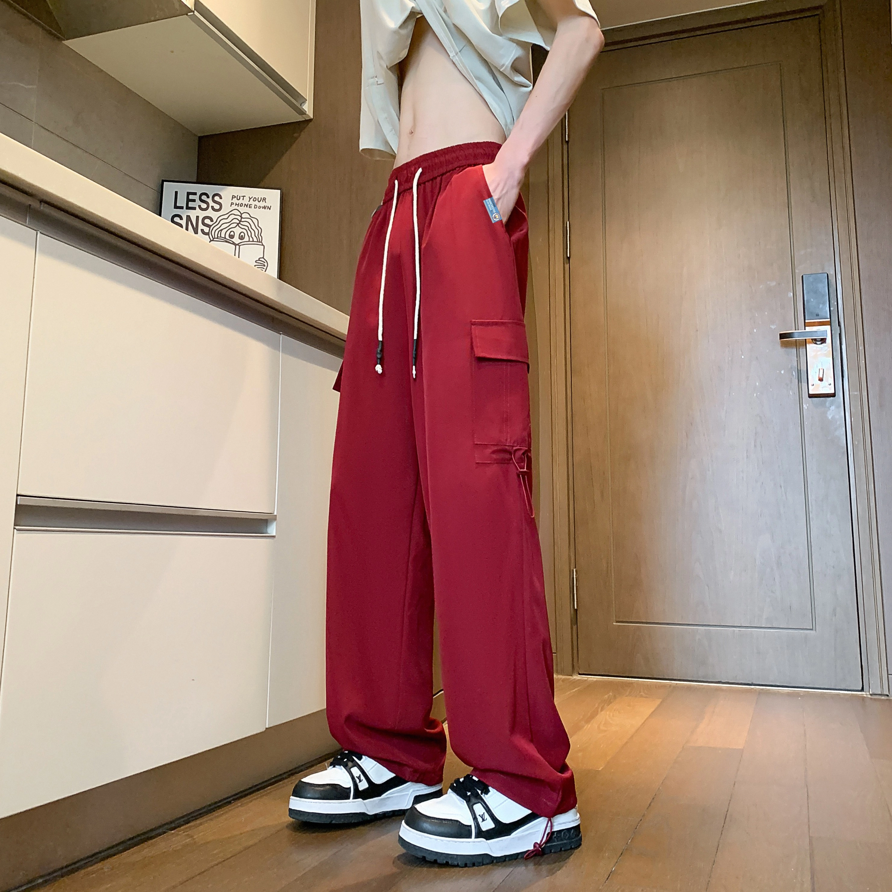 曼城 美式高街百搭纯色基础款多口袋工装薄款凉感透气宽松直筒休闲裤 男女同款