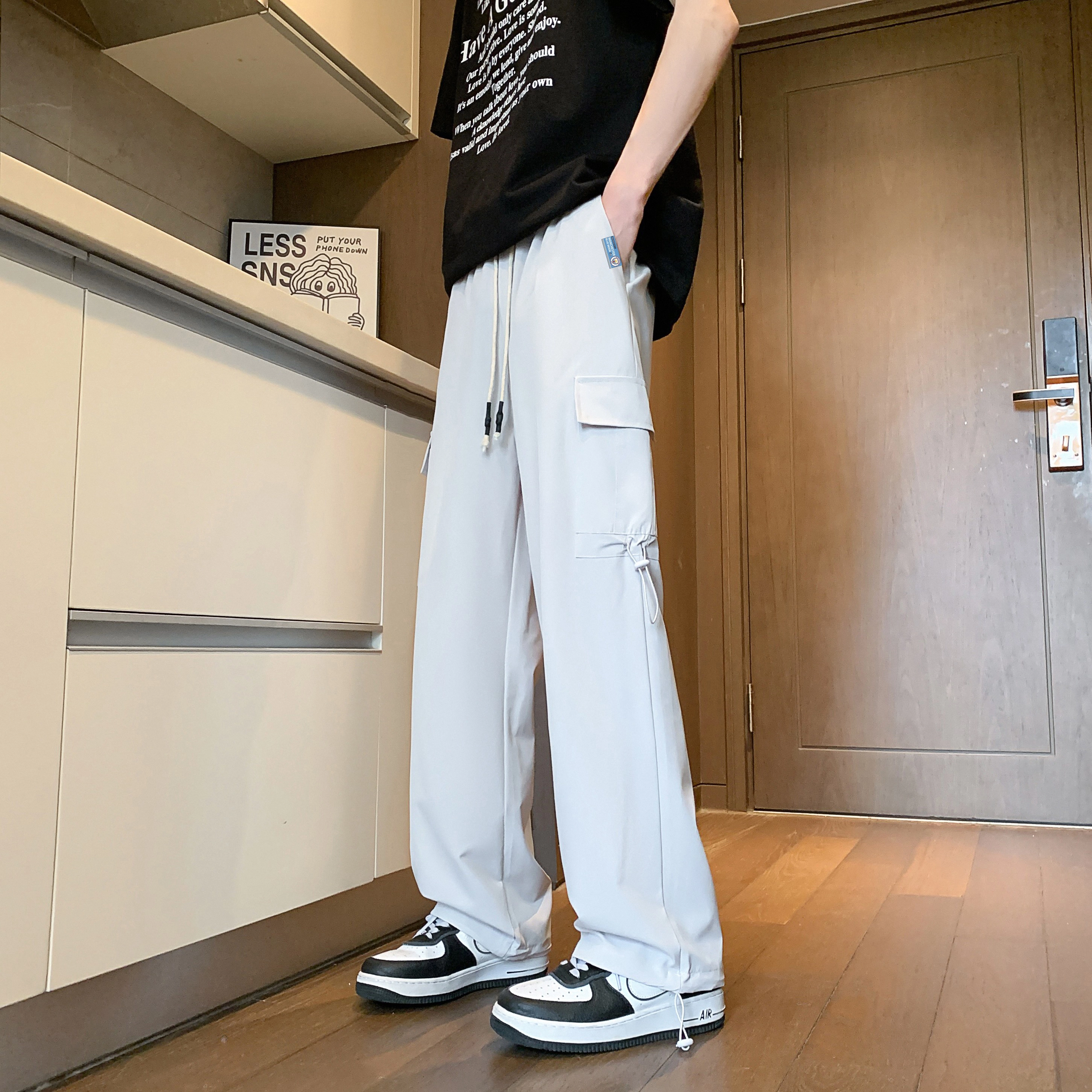 曼城 美式高街百搭纯色基础款多口袋工装薄款凉感透气宽松直筒休闲裤 男女同款