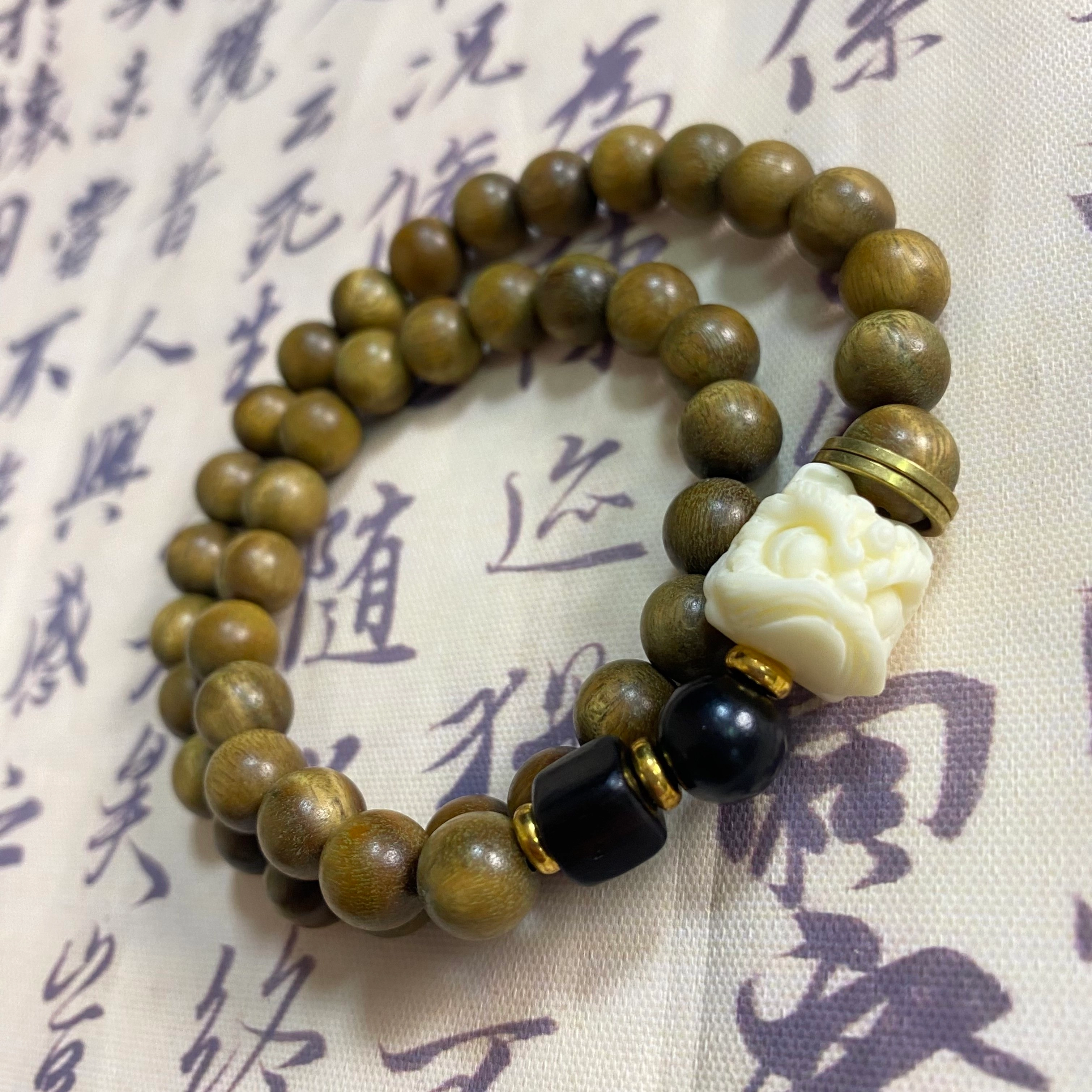 周帝王 高品质 吉祥佛珠文玩盘串珠 新中式国风双层素圈小众平安招财纳福转运 檀木 双圈手串 男女同款情侣款 檀木