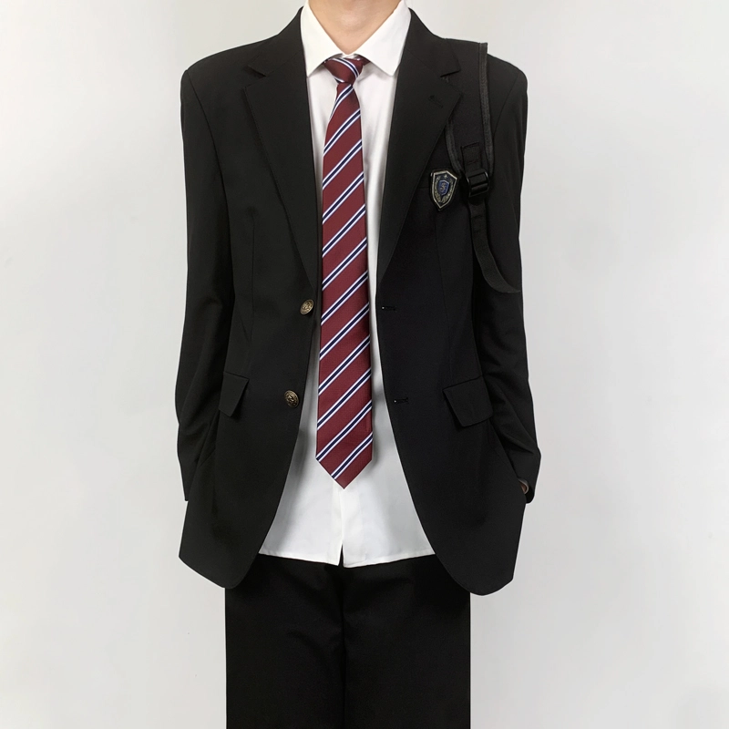 木村叔 日系原创两粒扣黑色纯色平驳领宽松型西装 男款