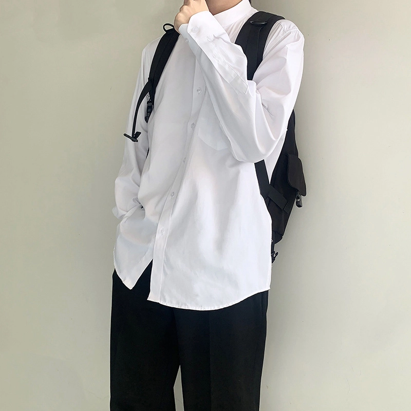 木村叔 立领日系制服内搭纯色长袖衬衫 男款