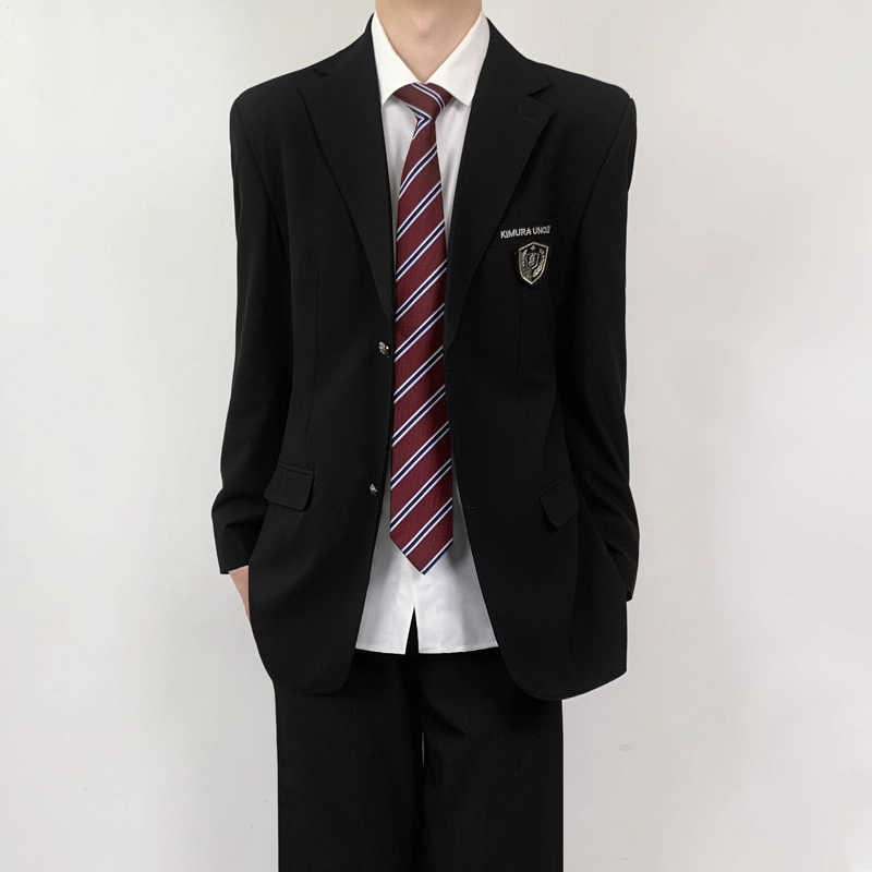 木村叔 刺绣黑色初夏季纯色平驳领宽松型西装 男款