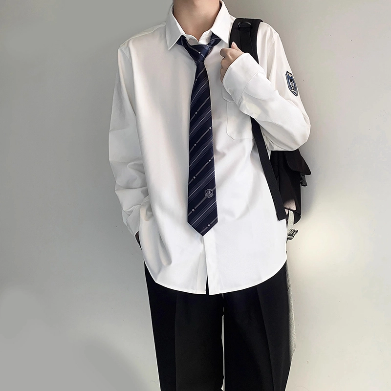 木村叔 制服原创刺绣学生打底长袖衬衫 男款 白崎