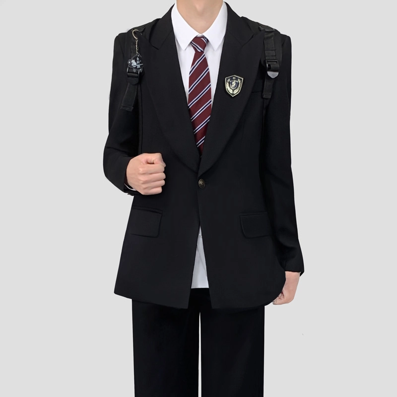 木村叔 黑色戗驳领初夏季纯色长袖超修身便服单西西装 男款