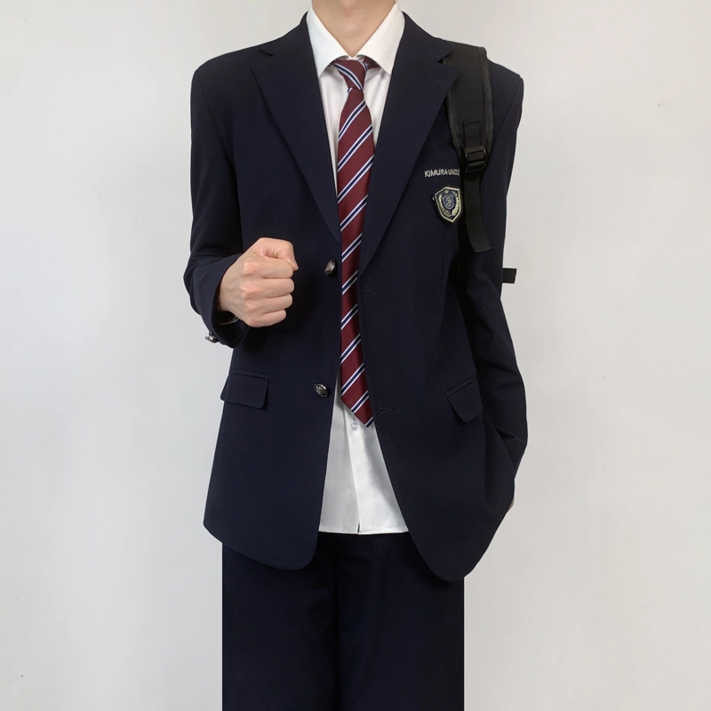 木村叔 刺绣黑色初夏季纯色平驳领宽松型西装 男款