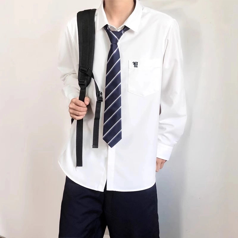 木村叔 原创刺绣日系制服正统学院风学生长袖衬衫 男款 白色
