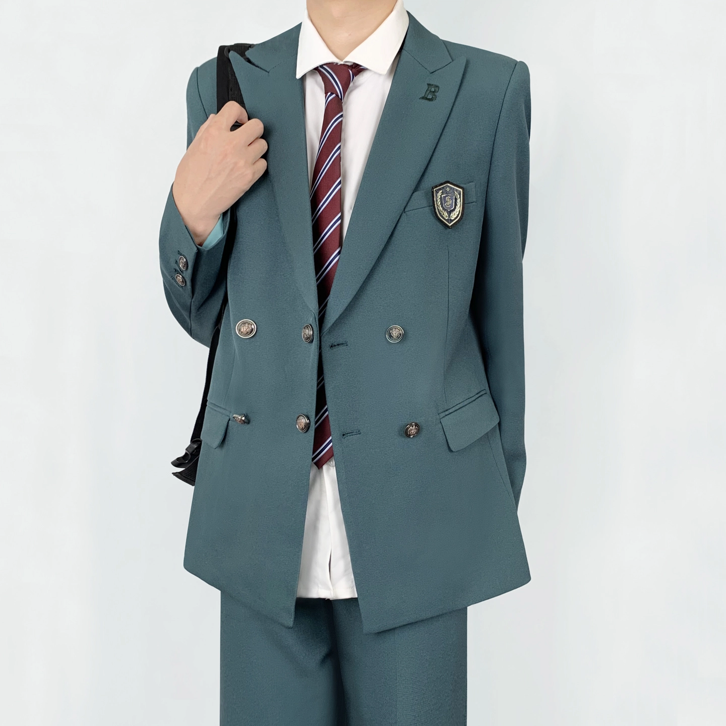 木村叔 刺绣浅薄荷绿初夏季戗驳领宽松型西装 男款