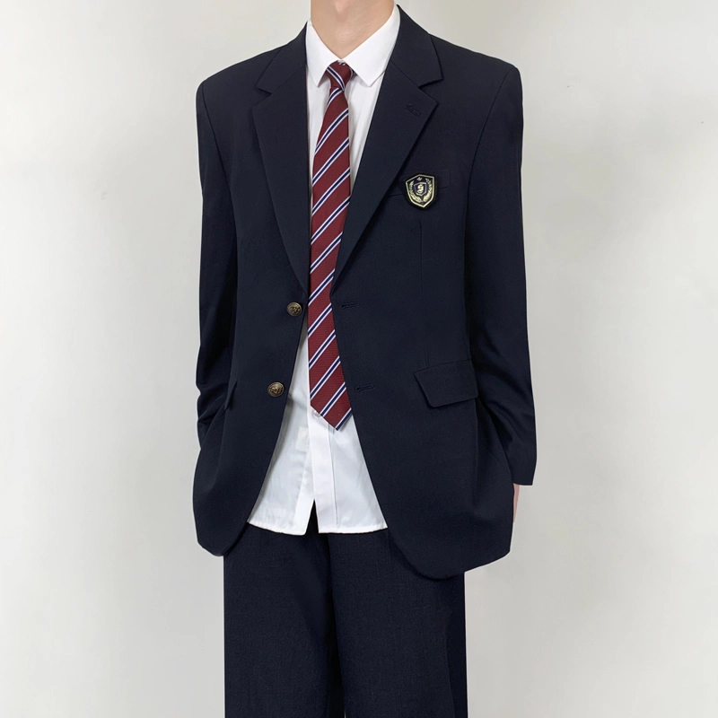 木村叔 日系原创两粒扣黑色纯色平驳领宽松型西装 男款
