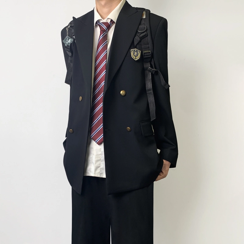 木村叔 双排扣学院风纯色百搭西装 男款