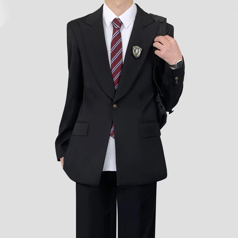 木村叔 黑色戗驳领初夏季纯色长袖超修身便服单西西装 男款