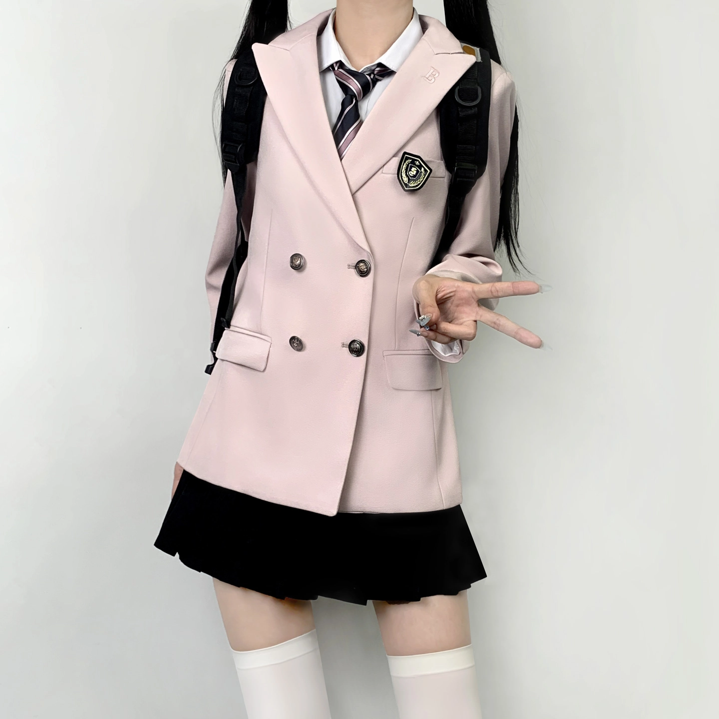 木村叔 夏季学院风女学生双排扣西服套装外套 女款