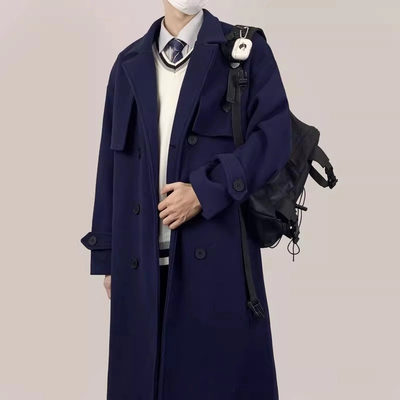 木村叔 日系制服双面毛呢学院风双排扣呢子大衣 男款