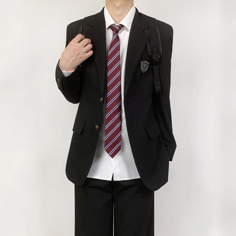 木村叔 日系原创两粒扣黑色纯色平驳领宽松型西装 男款