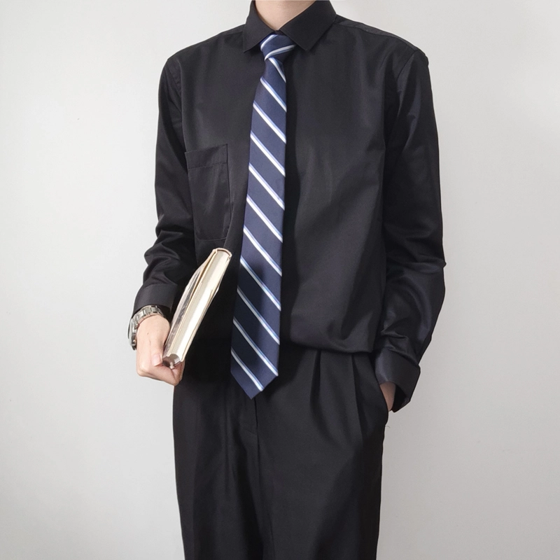 木村叔 内搭领带打底长袖学生日系制服长袖衬衫 男款 黑色